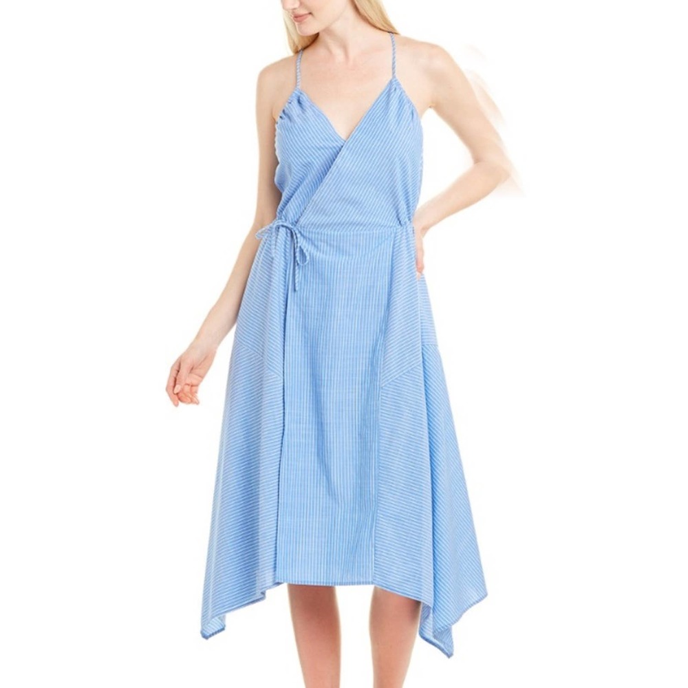 Joie Light Blue Striped Midi Wrap Dress